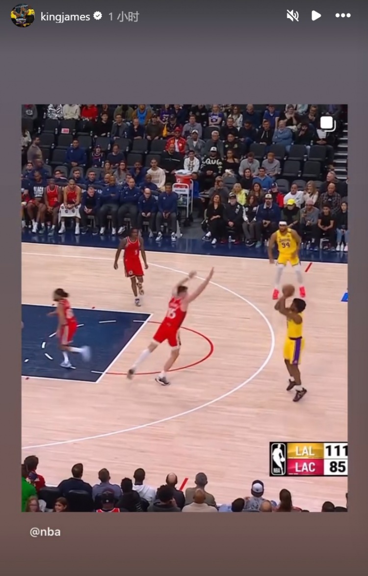 为你骄傲!布朗尼投进NBA生涯首记三分球!詹姆斯赛后转发